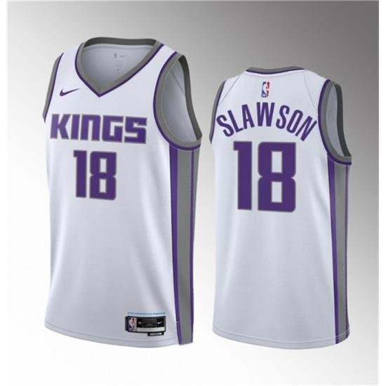 Men Sacramento Kings 18 Jalen Slawson White 2023 Draft Association Edition Stitched Jersey