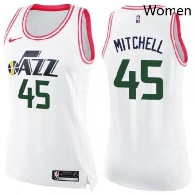 Womens Nike Utah Jazz 45 Donovan Mitchell Swingman WhitePink Fashion NBA Jersey