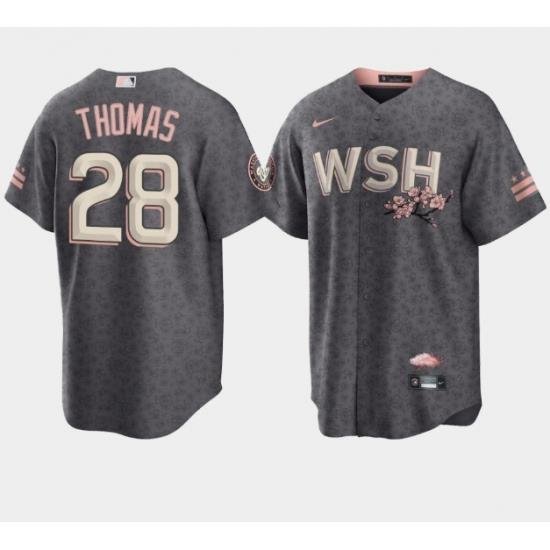 Men Washington Nationals 28 Lane Thomas 2022 Grey City Connect Cherry Blossom Cool Base Stitched jersey