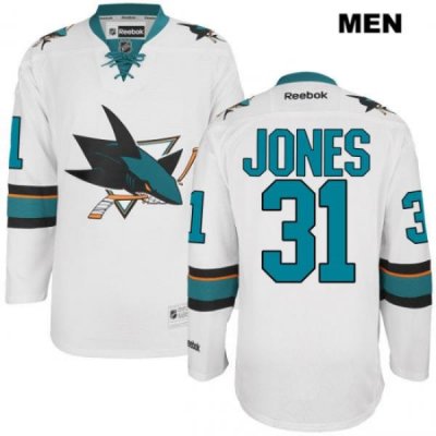 Martin Jones Mens Stitched San Jose Sharks Away Authentic Reebok 31 White NHL Jersey