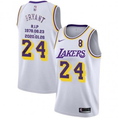 Lakers 24 Kobe Bryant White R I P Signature Swingman Jersey