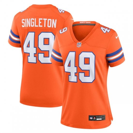 Women Denver Broncos 49 Alex Singleton Orange Mile High Collection 1977 Throwback Stitched Jersey