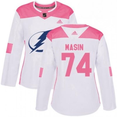 Womens Adidas Tampa Bay Lightning 74 Dominik Masin Authentic WhitePink Fashion NHL Jersey