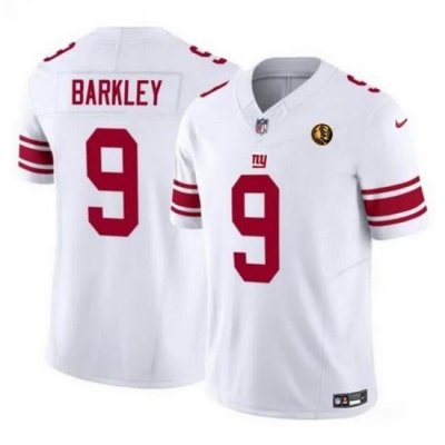 Men New York Giants 9 Matt Barkley White 2023 F U S E  With John Madden Patch Vapor Limited Stitched Football Jersey