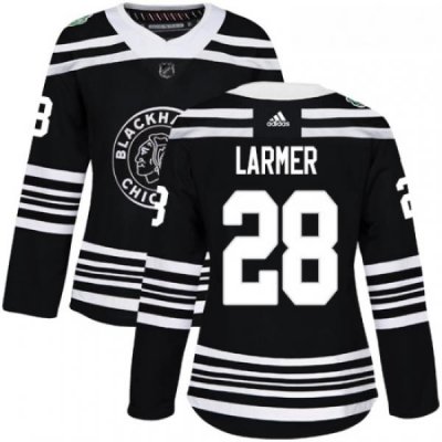 Womens Adidas Chicago Blackhawks 28 Steve Larmer Authentic Black 2019 Winter Classic NHL Jersey