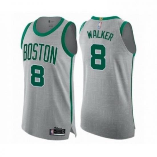 Mens Boston Celtics 8 Kemba Walker Authentic Gray Basketball Jersey City Edition