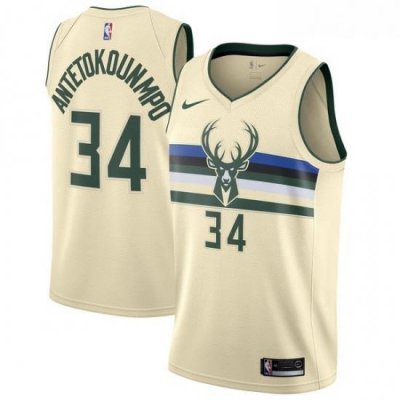 Youth Nike Milwaukee Bucks 34 Giannis Antetokounmpo Swingman Cream NBA Jersey City Edition