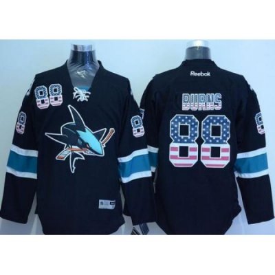 Sharks #88 Brent Burns Black USA Flag Fashion Stitched NHL Jersey