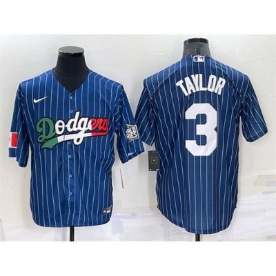 Men Los Angeles Dodgers 3 Chris Taylor Navy Mexico World Series Cool Base Stitched Baseball Jersey