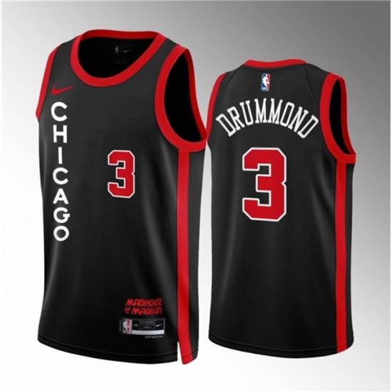 Men Chicago Bulls 3 Andre Drummond Black 2023 24 City Edition Stitched Basketball Jersey