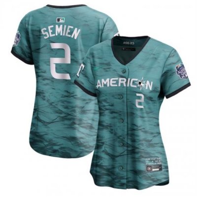 Women Texas Rangers 2 Marcus Semien Teal 2023 All Star Stitched Baseball Jersey