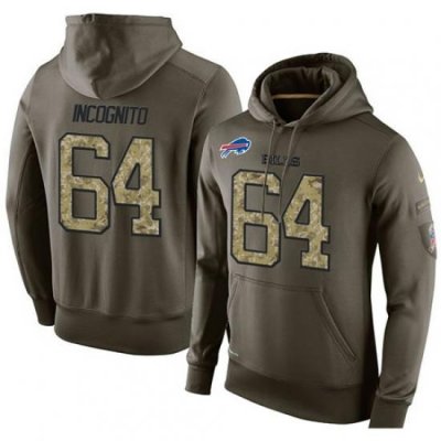 NFL Nike Buffalo Bills 64 Richie Incognito Green Salute To Service Mens Pullover Hoodie