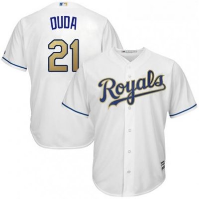 Youth Majestic Kansas City Royals 21 Lucas Duda Authentic White Home Cool Base MLB Jersey