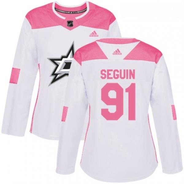 Womens Adidas Dallas Stars 91 Tyler Seguin Authentic WhitePink Fashion NHL Jersey