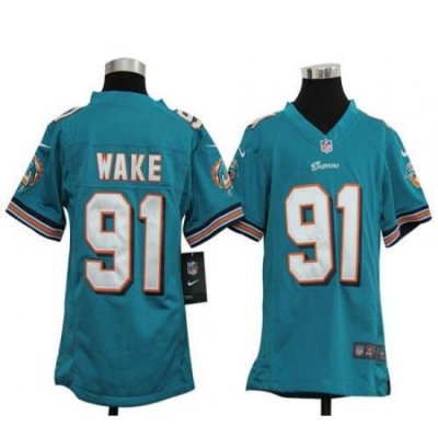 Nike Dolphins #91 Cameron Wake Aqua Green Team Color Youth Stitched NFL Elite Jersey