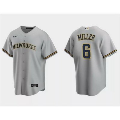 Men Milwaukee Brewers 6 Owen Miller Grey Cool Base Stitched Jersey