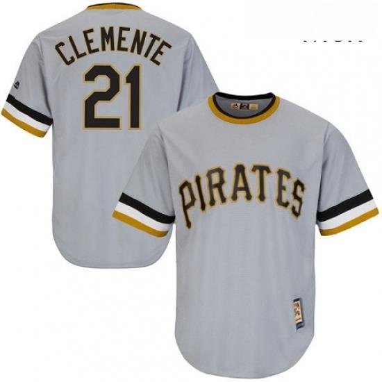 Mens Majestic Pittsburgh Pirates 21 Roberto Clemente Authentic Grey Cooperstown Throwback MLB Jersey