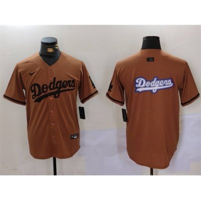 Men Los Angeles Dodgers Team Big Logo Brown Cool Base With Patch Stitched Baseball Jerseys