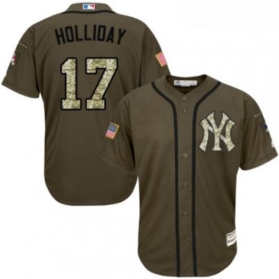 Youth Majestic New York Yankees 17 Matt Holliday Authentic Green Salute to Service MLB Jersey