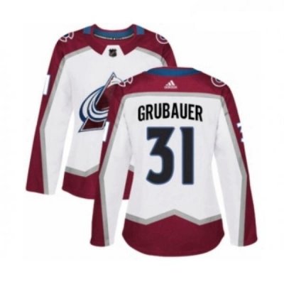 Womens Adidas Colorado Avalanche 31 Philipp Grubauer Authentic White Away NHL Jersey