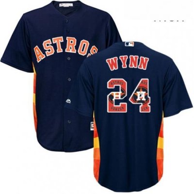 Mens Majestic Houston Astros 24 Jimmy Wynn Authentic Navy Blue Team Logo Fashion Cool Base MLB Jersey