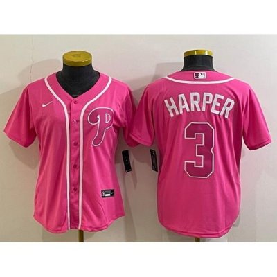 Women Philadelphia Phillies 3 Bryce Harper Pink Stitched Baseball Jersey