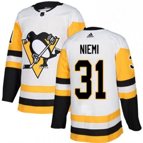 Mens Adidas Pittsburgh Penguins 31 Antti Niemi Authentic White Away NHL Jersey