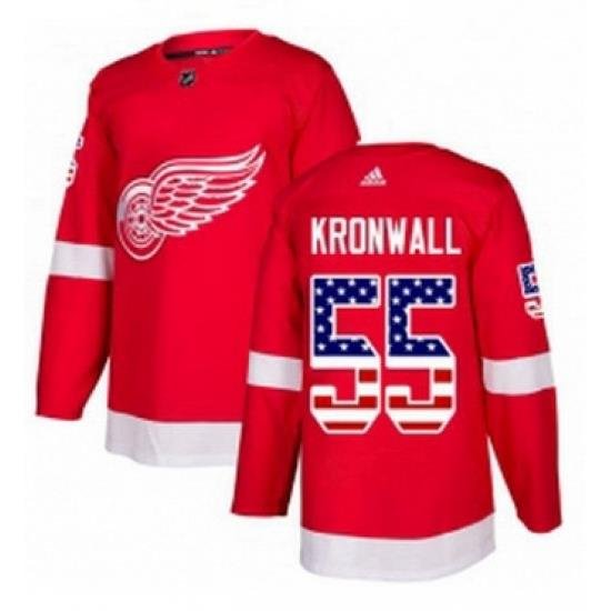 Mens Adidas Detroit Red Wings 55 Niklas Kronwall Authentic Red USA Flag Fashion NHL Jersey