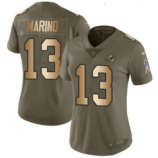 Womens Nike Miami Dolphins 13 Dan Marino Limited OliveGold 2017 Salute to Service NFL Jersey