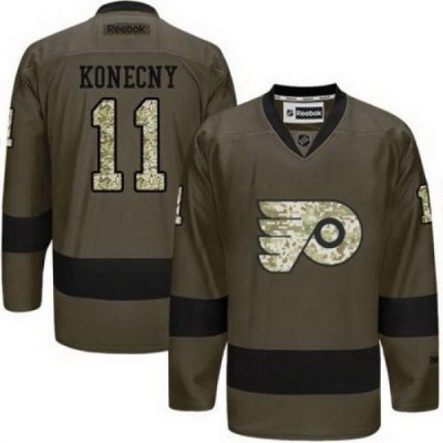 Flyers #11 Travis Konecny Green Salute to Service Stitched NHL Jersey