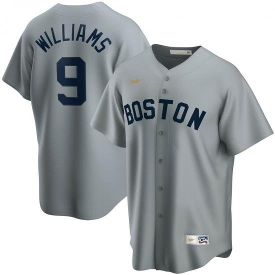 Men Boston Red Sox 9 Ted Williams Nike Road CooperstoWn Collection Player MLB Jersey Gray