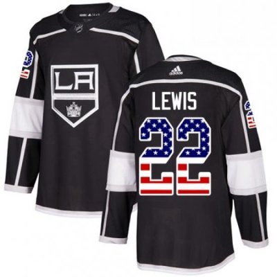 Mens Adidas Los Angeles Kings 22 Trevor Lewis Authentic Black USA Flag Fashion NHL Jersey