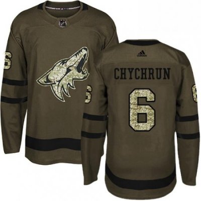 Mens Adidas Arizona Coyotes 6 Jakob Chychrun Premier Green Salute to Service NHL Jersey