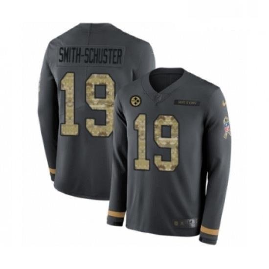 Mens Nike Pittsburgh Steelers 19 JuJu Smith Schuster Limited Black Salute to Service Therma Long Sleeve NFL Jersey