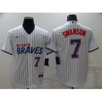 Men's Nike Atlanta Braves #7 Dansby SWanson White City Player Jersey