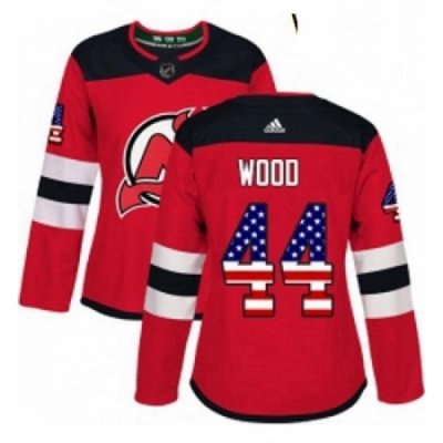 Womens Adidas New Jersey Devils 44 Miles Wood Authentic Red USA Flag Fashion NHL Jersey