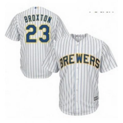 Youth Majestic Milwaukee Brewers 23 Keon Broxton Authentic White Home Cool Base MLB Jersey