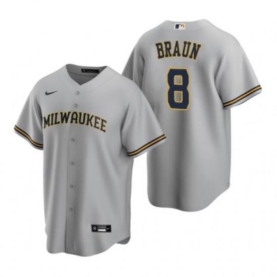 Mens Nike MilWaukee BreWers 8 Ryan Braun Gray Road Stitched Baseball Jerse