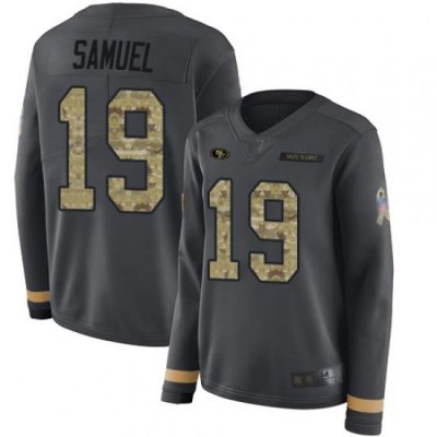 49ers 19 Deebo Samuel Anthracite Salute to Service Women Stitched Football Limited Therma Long Sleeve Jersey