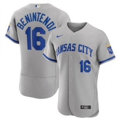 Men Kansas City Royals 16 AndreW Benintendi Grey Flex Base Stitched Jersey