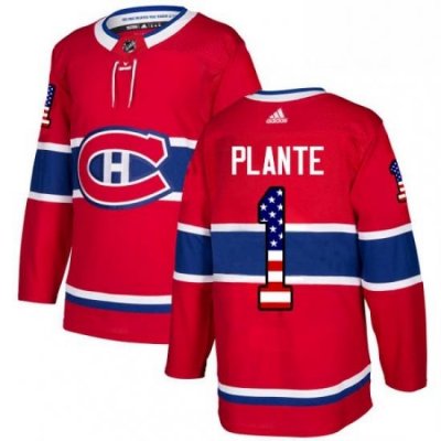 Mens Adidas Montreal Canadiens 1 Jacques Plante Authentic Red USA Flag Fashion NHL Jersey