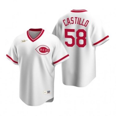 Mens Nike Cincinnati Reds 58 Luis Castillo White CooperstoWn Collection Home Stitched Baseball Jersey