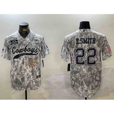 Men Dallas Cowboys 22 Emmitt Smith 2024 Arctic Camo Salute To Service Stitched Baseball Jersey 6