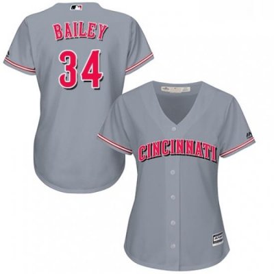 Womens Majestic Cincinnati Reds 34 Homer Bailey Replica Grey Road Cool Base MLB Jersey