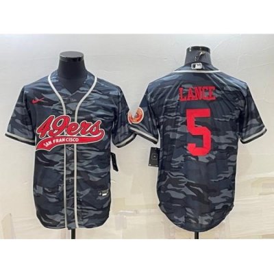 Men San Francisco 49ers 5 Trey Lance Grey Red Camo With Patch Cool Base Stitched Baseball Jersey