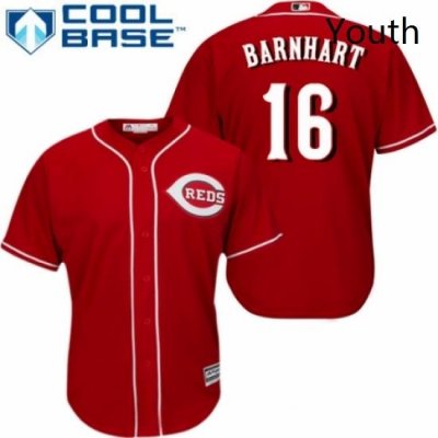 Youth Majestic Cincinnati Reds 16 Tucker Barnhart Replica Red Alternate Cool Base MLB Jersey