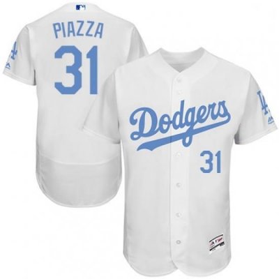 Mens Majestic Los Angeles Dodgers 31 Mike Piazza Authentic White 2016 Fathers Day Fashion Flex Base Jersey