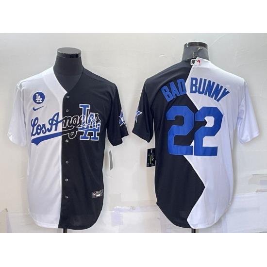 Men Los Angeles Dodgers 22 Bad Bunny 2022 All Star White Black Split Cool Base Baseball Jersey