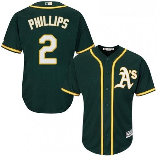 Youth Majestic Oakland Athletics 2 Tony Phillips Authentic Green Alternate 1 Cool Base MLB Jersey