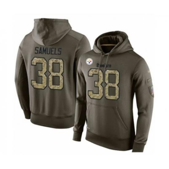 Football Mens Pittsburgh Steelers 38 Jaylen Samuels Green Salute To Service Pullover Hoodie